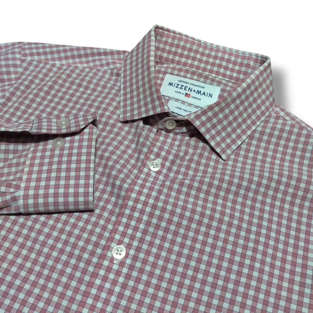 Mizzen Main Shirt Mens Large Trim Fit Leeward Plaid Long Sleeve Button Up Red